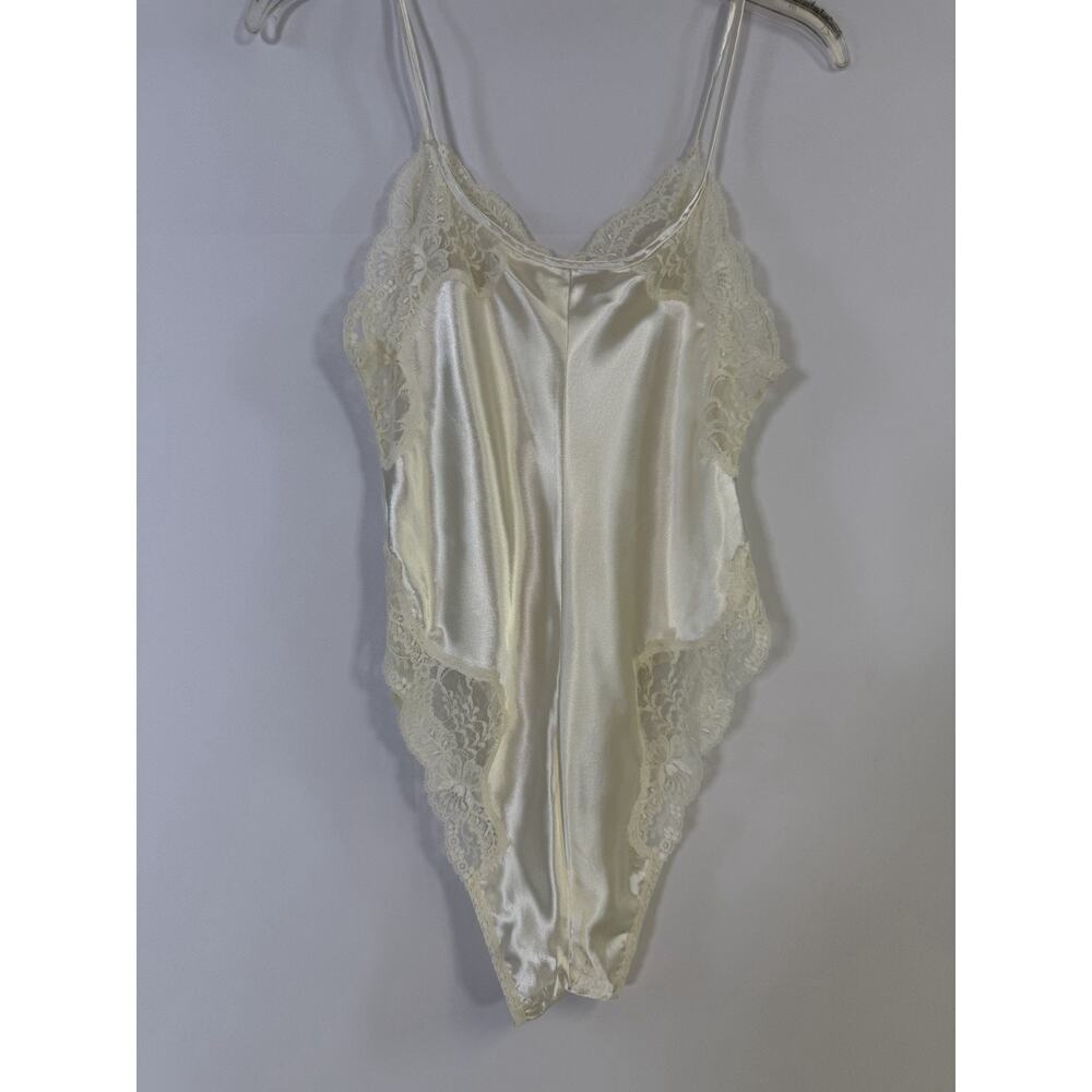 Vtg Victorias Secret Satin Lace Bodysuit Sz Small Ivory Teddy Gold Label 90s - Picture 11 of 16